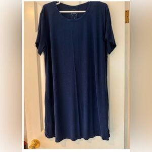 Women's COZY EARTH Bamboo Rib-Knit Boyfriend Sleep Dress in Navy Size Small